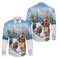 New Zealand and Australia Merry Christmas Family Matching Summer Maxi Dress and Hawaiian Shirt Kiwi Birds Skiing and Koala Santa Riding Kangaroo LT03 Dad's Shirt - Long Sleeve Multicolor - Polynesian Pride