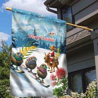 New Zealand and Australia Merry Christmas Garden Flag Kiwi Birds Skiing and Koala Santa Riding Kangaroo