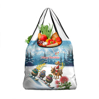 New Zealand and Australia Merry Christmas Grocery Bag Kiwi Birds Skiing and Koala Santa Riding Kangaroo