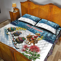 New Zealand and Australia Merry Christmas Quilt Bed Set Kiwi Birds Skiing and Koala Santa Riding Kangaroo