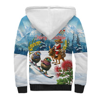 New Zealand and Australia Merry Christmas Sherpa Hoodie Kiwi Birds Skiing and Koala Santa Riding Kangaroo