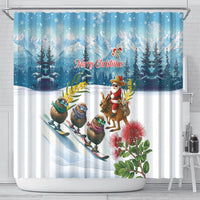 New Zealand and Australia Merry Christmas Shower Curtain Kiwi Birds Skiing and Koala Santa Riding Kangaroo