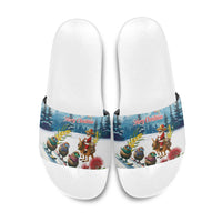 New Zealand and Australia Merry Christmas Slide Sandals Kiwi Birds Skiing and Koala Santa Riding Kangaroo