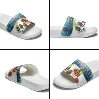New Zealand and Australia Merry Christmas Slide Sandals Kiwi Birds Skiing and Koala Santa Riding Kangaroo