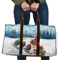 New Zealand and Australia Merry Christmas Travel Bag Kiwi Birds Skiing and Koala Santa Riding Kangaroo