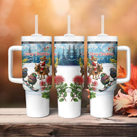 New Zealand and Australia Merry Christmas Tumbler With Handle Kiwi Birds Skiing and Koala Santa Riding Kangaroo