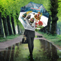 New Zealand and Australia Merry Christmas Umbrella Kiwi Birds Skiing and Koala Santa Riding Kangaroo