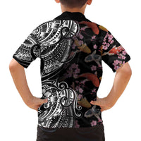 Hawaiian and Japanese Together Family Matching Off The Shoulder Long Sleeve Dress and Hawaiian Shirt Polynesian Triball Tattoo Koi Carps and Sakura LT03 - Polynesian Pride