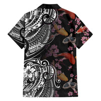 Hawaiian and Japanese Together Family Matching Off The Shoulder Long Sleeve Dress and Hawaiian Shirt Polynesian Triball Tattoo Koi Carps and Sakura LT03 - Polynesian Pride