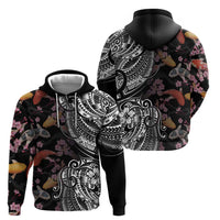Hawaiian and Japanese Together Hoodie Polynesian Triball Tattoo Koi Carps and Sakura