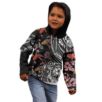 Hawaiian and Japanese Together Kid Hoodie Polynesian Triball Tattoo Koi Carps and Sakura