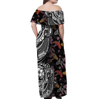 Hawaiian and Japanese Together Off Shoulder Maxi Dress Polynesian Triball Tattoo Koi Carps and Sakura