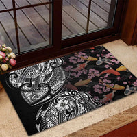 Hawaiian and Japanese Together Rubber Doormat Polynesian Triball Tattoo Koi Carps and Sakura