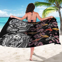 Hawaiian and Japanese Together Sarong Polynesian Triball Tattoo Koi Carps and Sakura