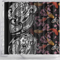 Hawaiian and Japanese Together Shower Curtain Polynesian Triball Tattoo Koi Carps and Sakura