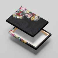Hawaiian and Japanese Together Canvas Wall Art Colorful Traditional Japanese Tattoo and Kakau Pattern Black Color