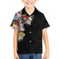 Hawaiian and Japanese Together Hawaiian Shirt Colorful Traditional Japanese Tattoo and Kakau Pattern Black Color