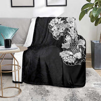 Hawaiian and Japanese Together Blanket Japanese Koi Fish Tattoo and Kakau Pattern Black Color
