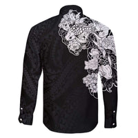 Hawaiian and Japanese Together Family Matching Off Shoulder Short Dress and Hawaiian Shirt Japanese Koi Fish Tattoo and Kakau Pattern Black Color LT03 - Polynesian Pride