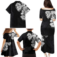 Hawaiian and Japanese Together Family Matching Puletasi and Hawaiian Shirt Japanese Koi Fish Tattoo and Kakau Pattern Black Color