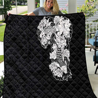 Hawaiian and Japanese Together Quilt Japanese Koi Fish Tattoo and Kakau Pattern Black Color LT03 Black - Polynesian Pride