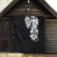 Hawaiian and Japanese Together Quilt Japanese Koi Fish Tattoo and Kakau Pattern Black Color LT03 - Polynesian Pride