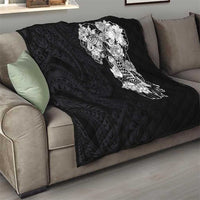 Hawaiian and Japanese Together Quilt Japanese Koi Fish Tattoo and Kakau Pattern Black Color LT03 - Polynesian Pride