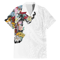 Hawaiian and Japanese Together Family Matching Mermaid Dress and Hawaiian Shirt Colorful Traditional Japanese Tattoo and Kakau Pattern White Color LT03 Dad's Shirt - Short Sleeve White - Polynesian Pride
