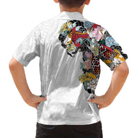Hawaiian and Japanese Together Family Matching Off The Shoulder Long Sleeve Dress and Hawaiian Shirt Colorful Traditional Japanese Tattoo and Kakau Pattern White Color LT03 - Polynesian Pride