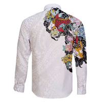 Hawaiian and Japanese Together Family Matching Off The Shoulder Long Sleeve Dress and Hawaiian Shirt Colorful Traditional Japanese Tattoo and Kakau Pattern White Color LT03 - Polynesian Pride