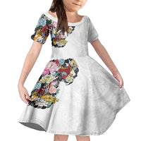 Hawaiian and Japanese Together Family Matching Summer Maxi Dress and Hawaiian Shirt Colorful Traditional Japanese Tattoo and Kakau Pattern White Color LT03 Daughter's Dress White - Polynesian Pride