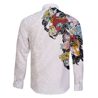 Hawaiian and Japanese Together Family Matching Tank Maxi Dress and Hawaiian Shirt Colorful Traditional Japanese Tattoo and Kakau Pattern White Color