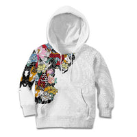 Hawaiian and Japanese Together Kid Hoodie Colorful Traditional Japanese Tattoo and Kakau Pattern White Color
