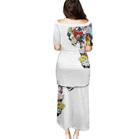 Hawaiian and Japanese Together Puletasi Colorful Traditional Japanese Tattoo and Kakau Pattern White Color