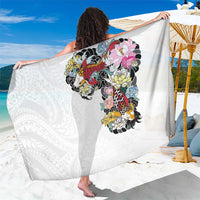 Hawaiian and Japanese Together Sarong Colorful Traditional Japanese Tattoo and Kakau Pattern White Color
