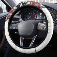 Hawaiian and Japanese Together Steering Wheel Cover Colorful Traditional Japanese Tattoo and Kakau Pattern White Color