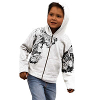 Hawaiian and Japanese Together Kid Hoodie Japanese Koi Fish Tattoo and Kakau Pattern White Color