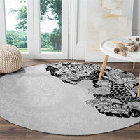 Hawaiian and Japanese Together Round Carpet Japanese Koi Fish Tattoo and Kakau Pattern White Color LT03 - Polynesian Pride