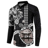 Hawaiian and Japanese Together Button Sweatshirt Japanese Culture and Turtle Kakau Tattoo Black Color