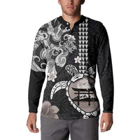 Hawaiian and Japanese Together Button Sweatshirt Japanese Culture and Turtle Kakau Tattoo Black Color