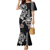 Hawaiian and Japanese Together Family Matching Mermaid Dress and Hawaiian Shirt Japanese Culture and Turtle Kakau Tattoo Black Color LT03 Mom's Dress Black - Polynesian Pride