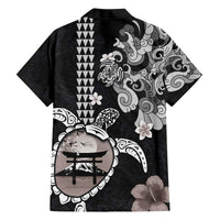 Hawaiian and Japanese Together Family Matching Off The Shoulder Long Sleeve Dress and Hawaiian Shirt Japanese Culture and Turtle Kakau Tattoo Black Color LT03 - Polynesian Pride