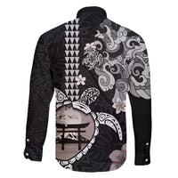 Hawaiian and Japanese Together Family Matching Summer Maxi Dress and Hawaiian Shirt Japanese Culture and Turtle Kakau Tattoo Black Color LT03 - Polynesian Pride