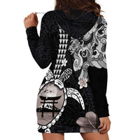 Hawaiian and Japanese Together Hoodie Dress Japanese Culture and Turtle Kakau Tattoo Black Color