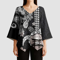 Hawaiian and Japanese Together Kimono Sleeve Blouse Japanese Culture and Turtle Kakau Tattoo Black Color - Polynesian Pride