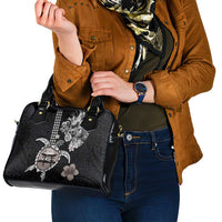 Hawaiian and Japanese Together Shoulder Handbag Japanese Culture and Turtle Kakau Tattoo Black Color