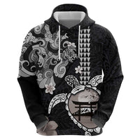 Hawaiian and Japanese Together Zip Hoodie Japanese Culture and Turtle Kakau Tattoo Black Color