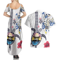 Hawaiian and Japanese Together Couples Matching Summer Maxi Dress and Hawaiian Shirt Japanese Culture and Turtle Kakau Tattoo White Color