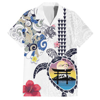 Hawaiian and Japanese Together Family Matching Off The Shoulder Long Sleeve Dress and Hawaiian Shirt Japanese Culture and Turtle Kakau Tattoo White Color LT03 Dad's Shirt - Short Sleeve White - Polynesian Pride
