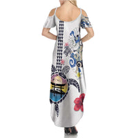 Hawaiian and Japanese Together Family Matching Summer Maxi Dress and Hawaiian Shirt Japanese Culture and Turtle Kakau Tattoo White Color LT03 - Polynesian Pride